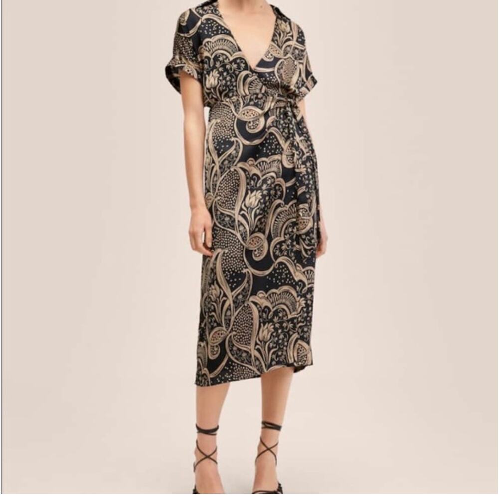 MNG (Mango) | Paisley Dress black and gold/tan | size 4/small